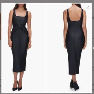 GOOD AMERICAN black Twist Front High Shine Jersey Sheath Dress size L.